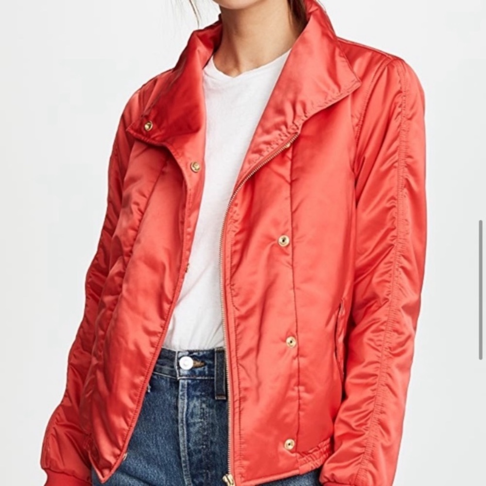 Scotch & Soda Red Satin Puffer Bomber Jacket
